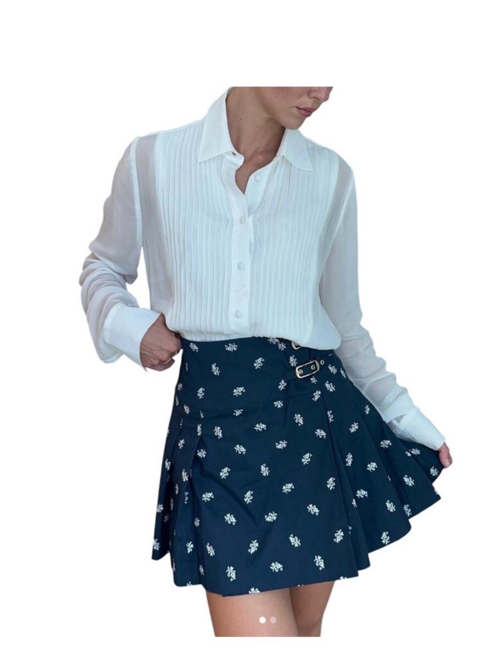 Hill House Navy Floral Skater Skirt with Side Buckle